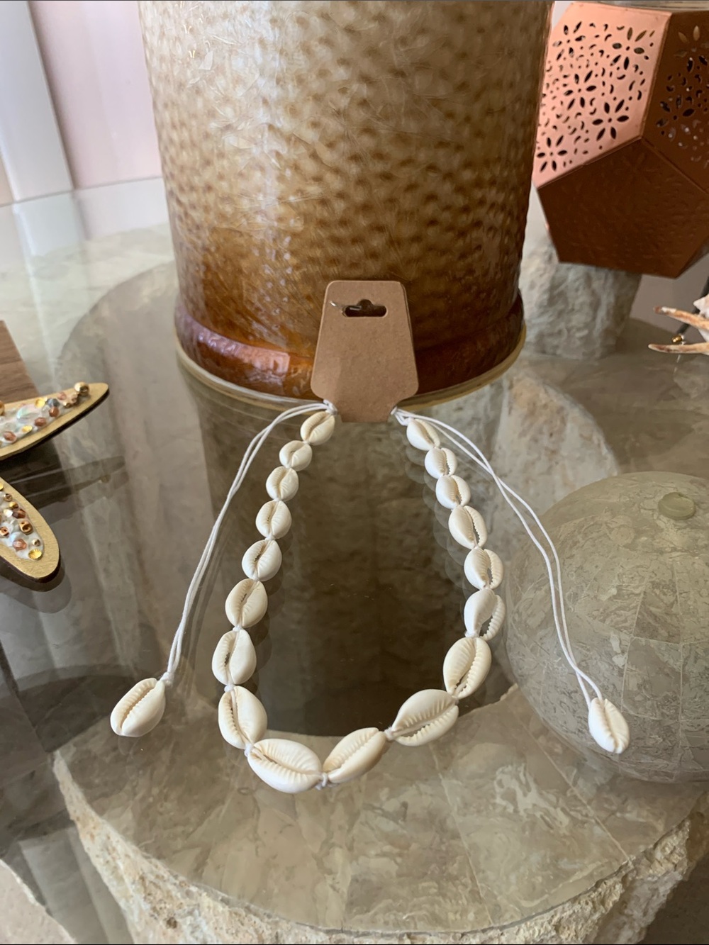 White Shell Bead Necklace Adjustable